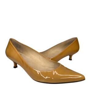 1990s Stuart Weitzman Mustard Patent Leather Pumps Heels Spain 6.5 M